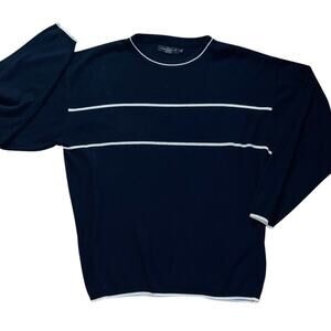 A. Adams & Spire Men XXL Navy Blue Striped Sweater Y2K Minimalist 100% Acrylic